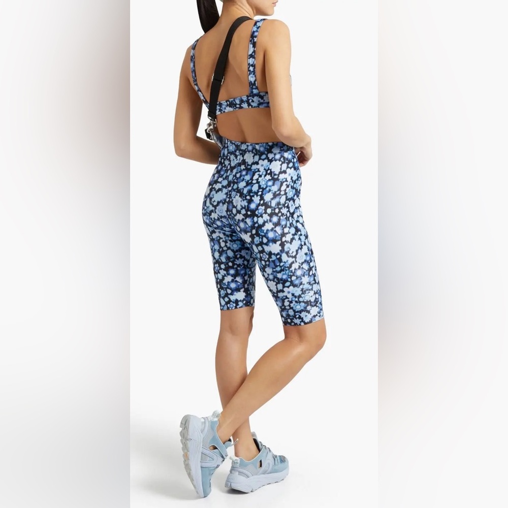 GANNI Floral Print Biker Shorts Blue Stretch Athletic High Waist Size 42/US M/L